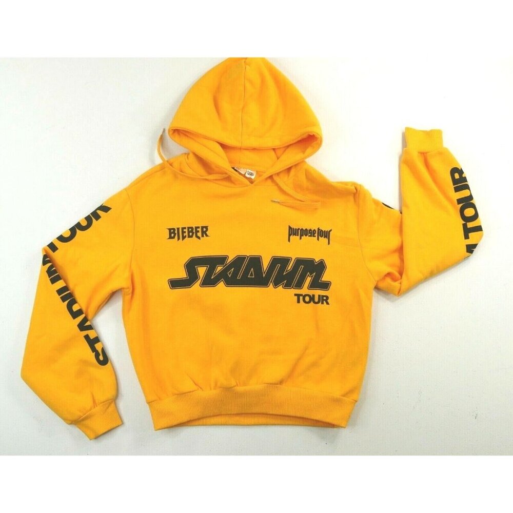 Justin Bieber Purpose Stadium Tour Cropped Hoodie Yellow Womens Size Small EUC
